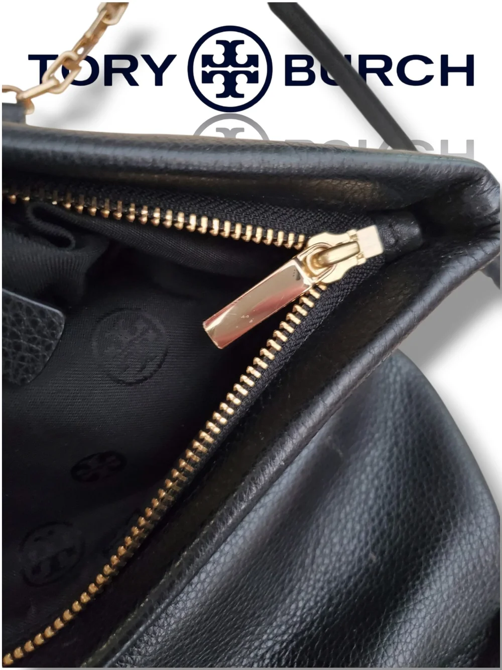 Tory Burch Black Pebbled Leather Amanda Foldover 2 Way Crossbody Messenger Bag